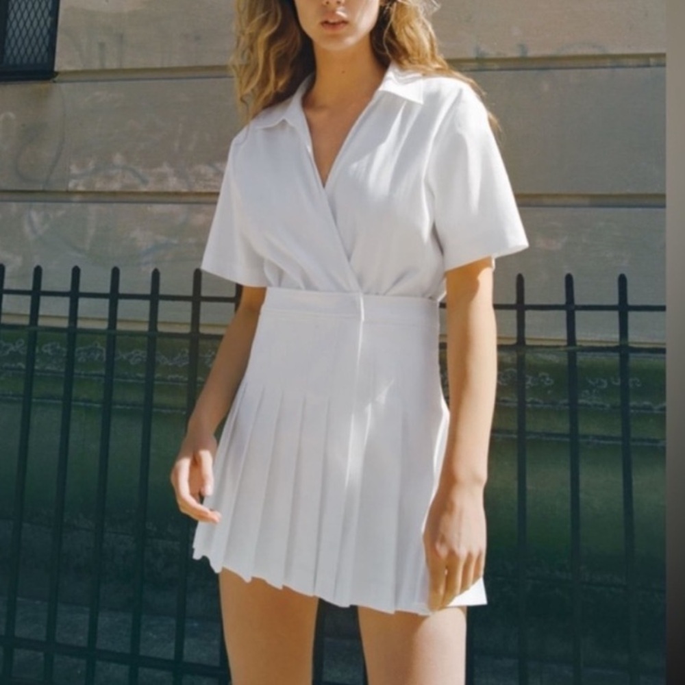 Zara White Tennis Box-Pleated Skort Mini Wrap Dress White Stretch Size XS